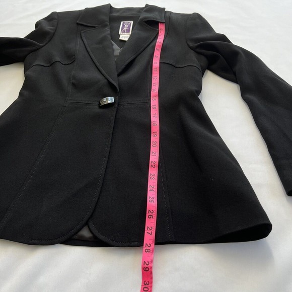 Zelda Womens Blazer Jacket Vintage Black Button Collar Triacetate Blend USA 6 - Picture 6 of 9